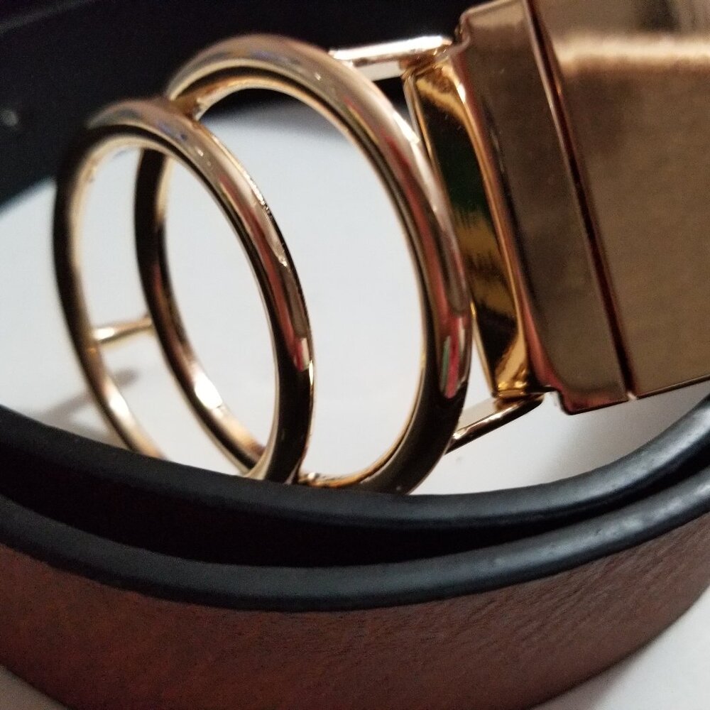 JASGOOD Gold Double-O-Ring Black/Brown Reversible Belt